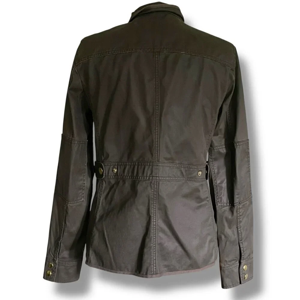 J Crew Womens Downtown Field Jacket Sz Small Olive Green Waxed Cotton Military